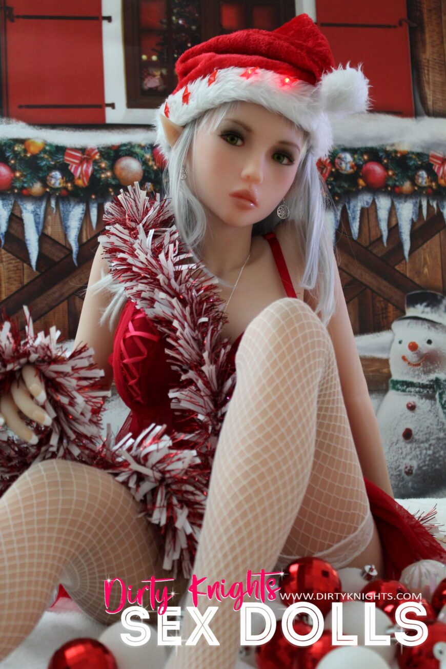 Dora Sex Doll posing for a sex doll Christmas at a Dirty Knights photoshoot 2