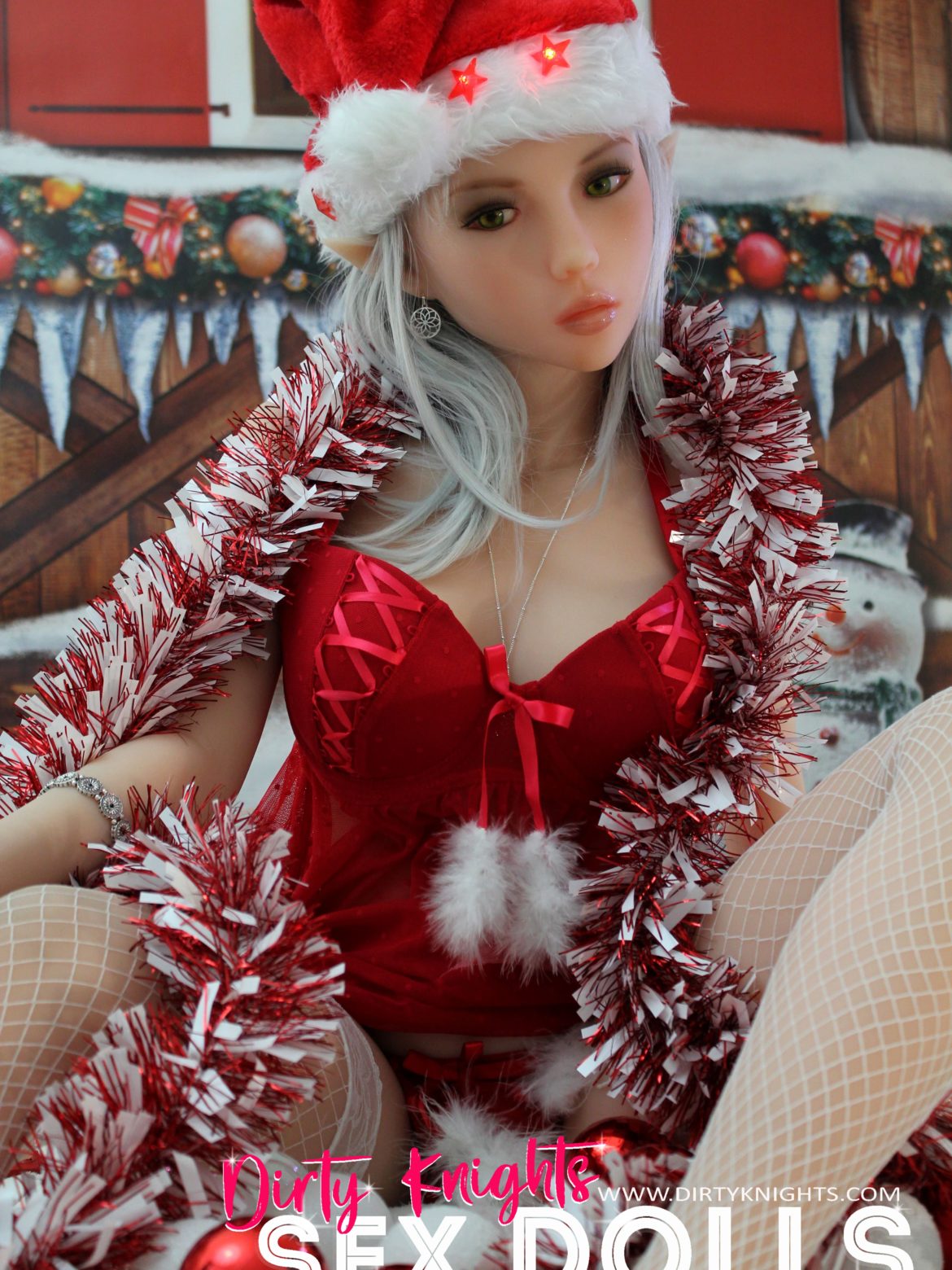 Dora Sex Doll posing for a sex doll Christmas at a Dirty Knights photoshoot 7
